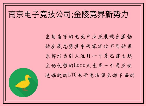 南京电子竞技公司;金陵竞界新势力